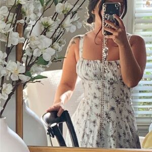 FLORAL WHITE GREEN CORSET LACE UP MAXI SUN DRESS